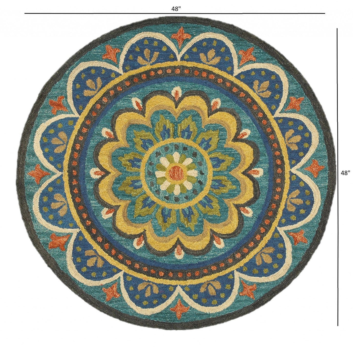 6' Blue Round Wool Geometric Hand Tufted Area Rug
