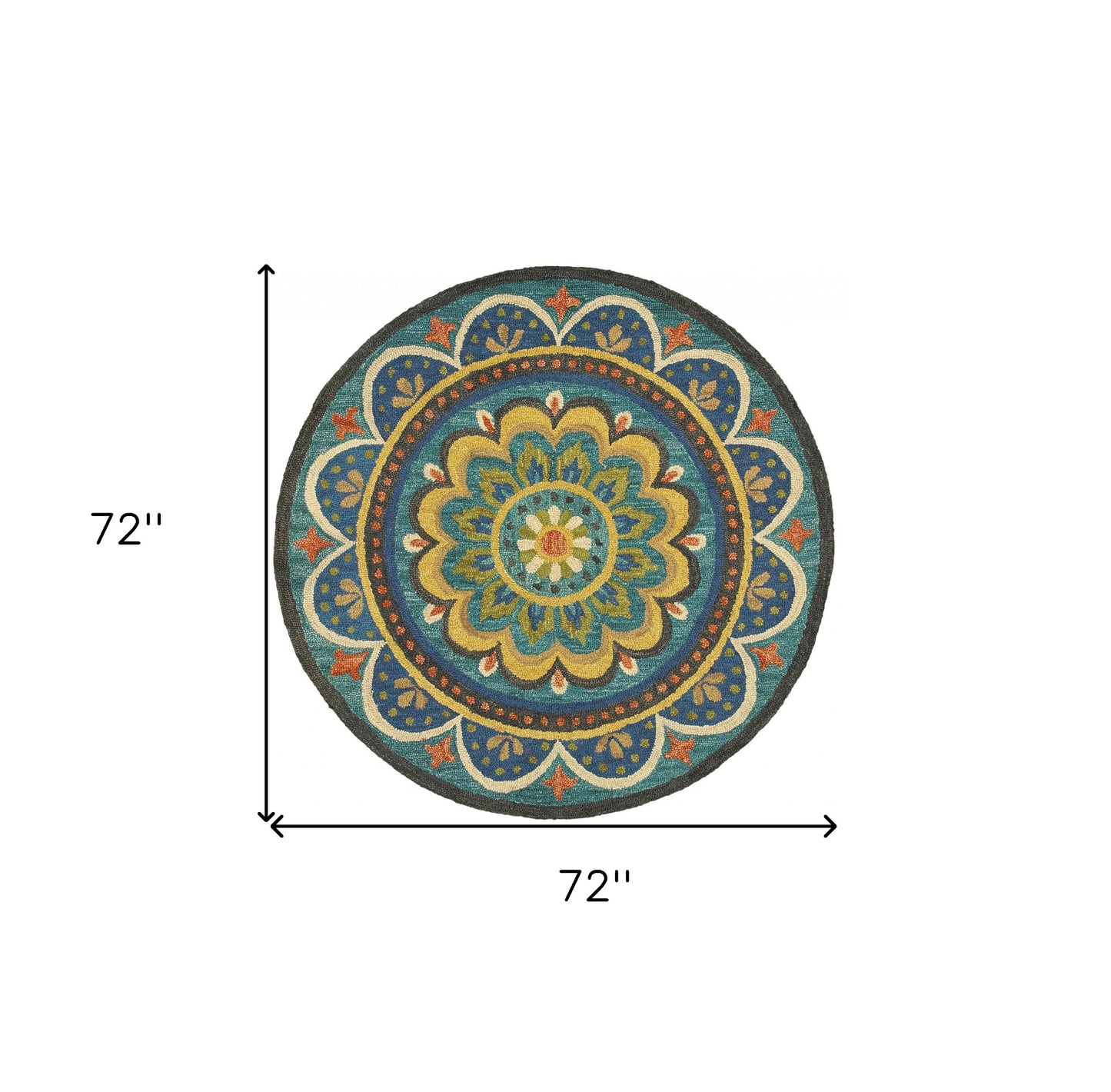 6' Blue Round Wool Geometric Hand Tufted Area Rug