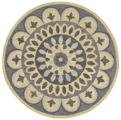 4’ Round Gray Floral Bloom Area Rug