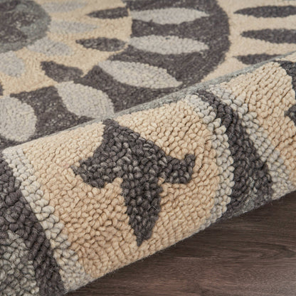 4’ Round Gray Floral Bloom Area Rug