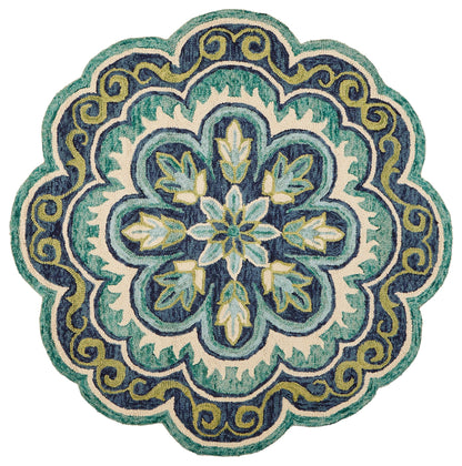 4’ Round Green Floral Artwork Area Rug