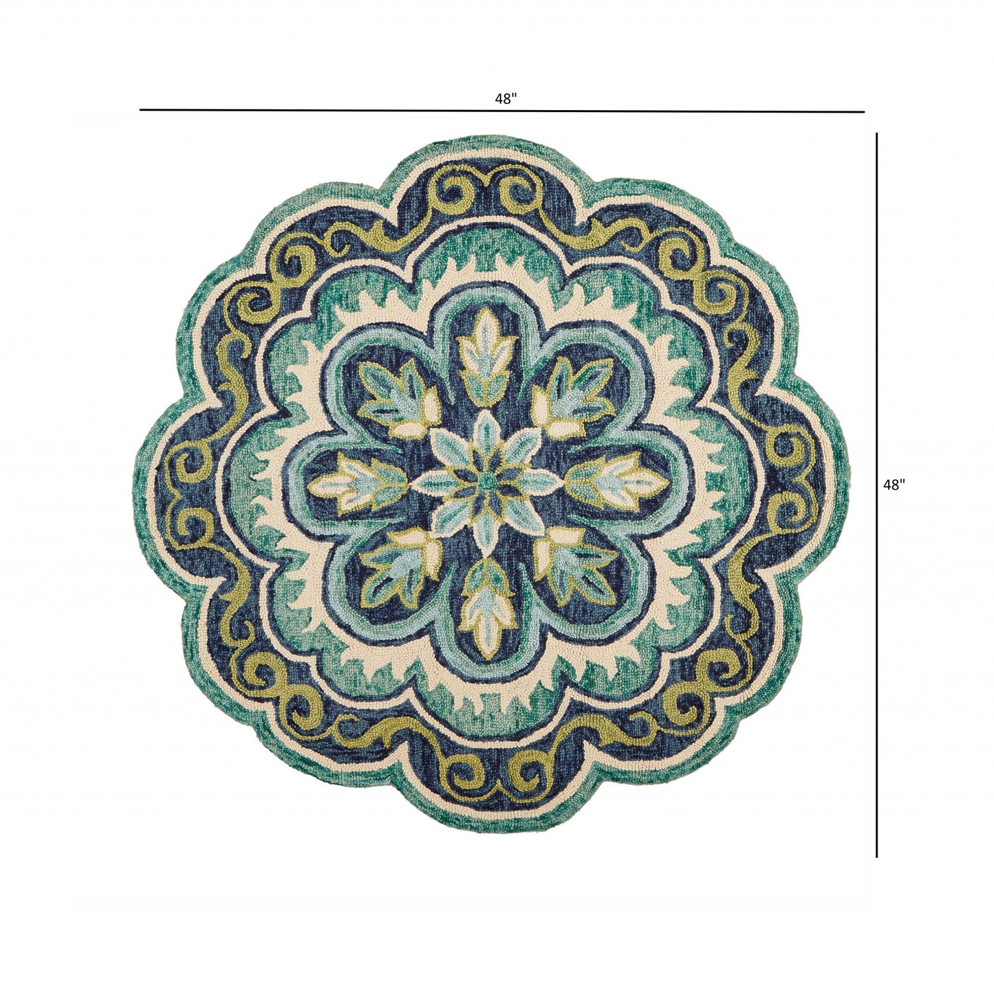 4’ Round Green Floral Artwork Area Rug