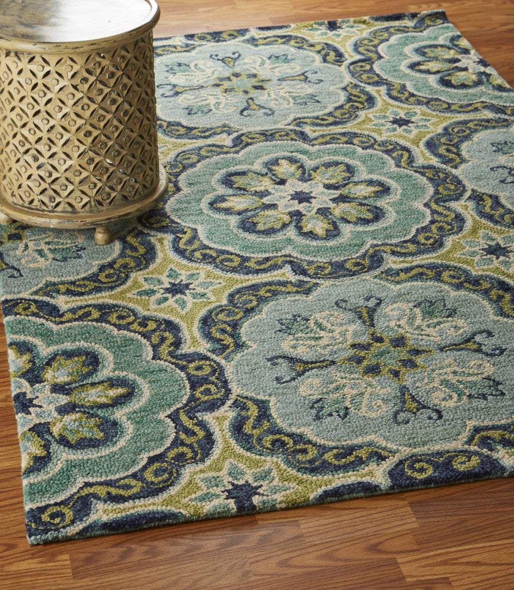 4’ Round Green Floral Artwork Area Rug