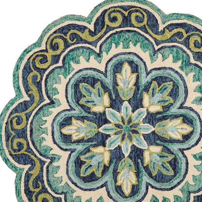 4’ Round Green Floral Artwork Area Rug