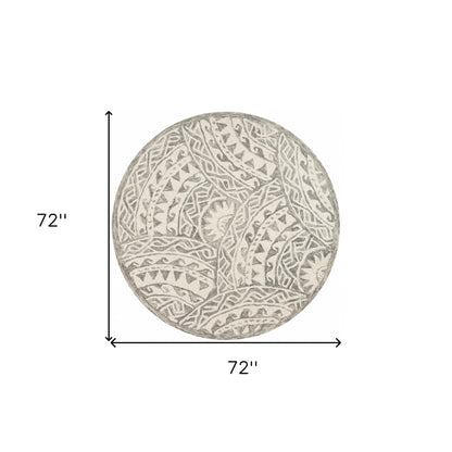 4’ Round Gray Decorative Waves Area Rug