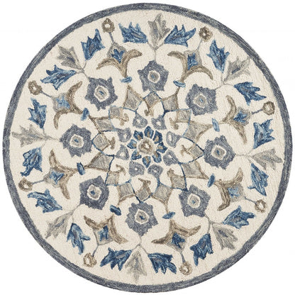 4’ Round Blue Floral Oasis Area Rug