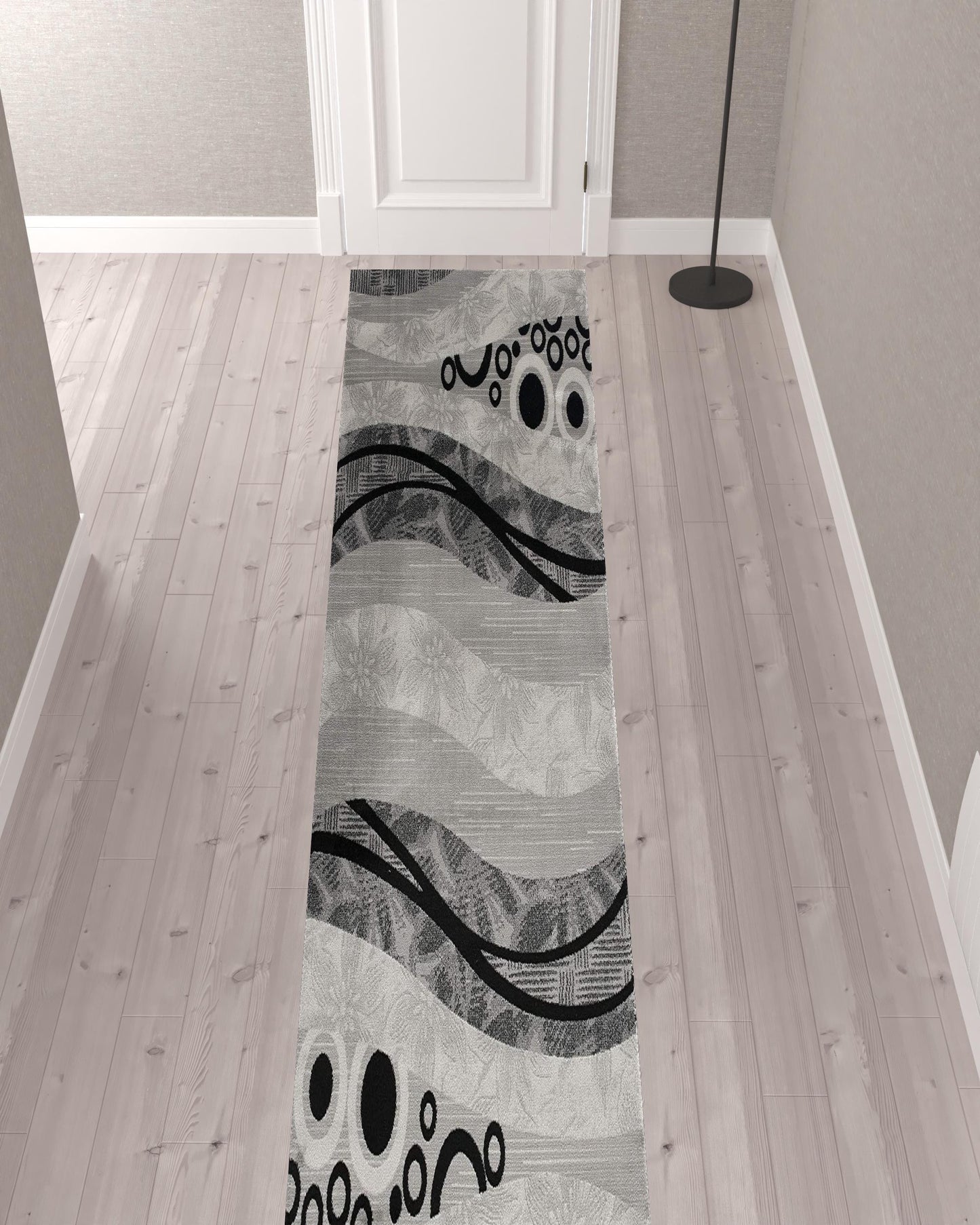 13' Runner Grey Abstract Power Loom Runner Rug