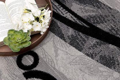 13' Runner Grey Abstract Power Loom Runner Rug