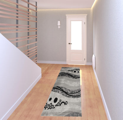 13' Runner Grey Abstract Power Loom Runner Rug