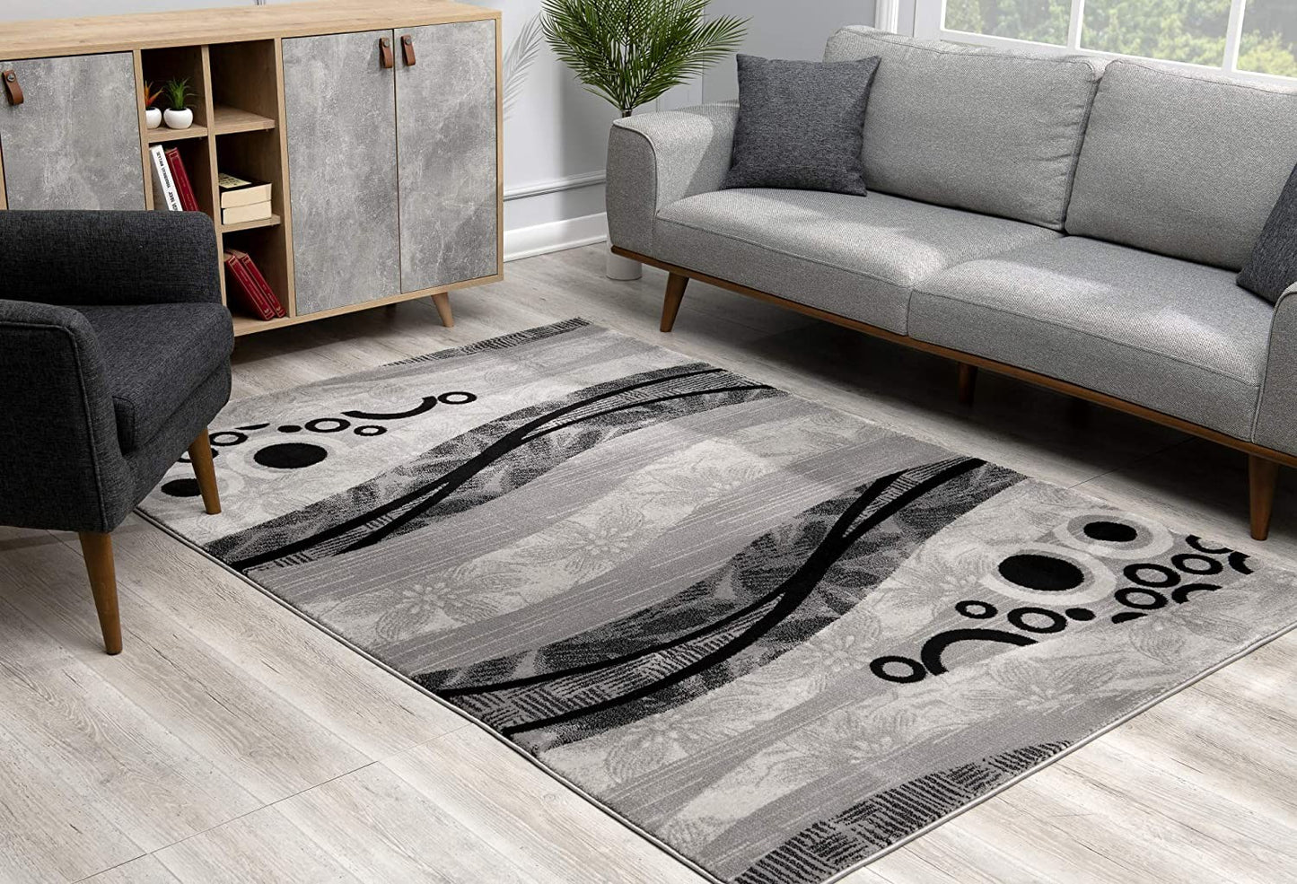 13' Runner Grey Abstract Power Loom Runner Rug