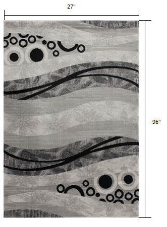 13' Runner Grey Abstract Power Loom Runner Rug