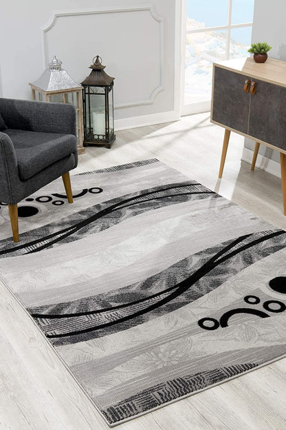 13' Runner Grey Abstract Power Loom Runner Rug