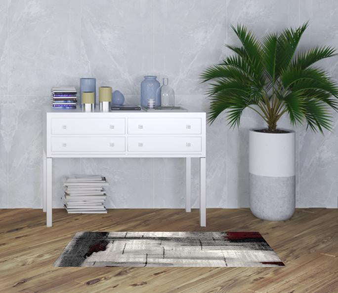 2' X 5' Grey Abstract Area Rug