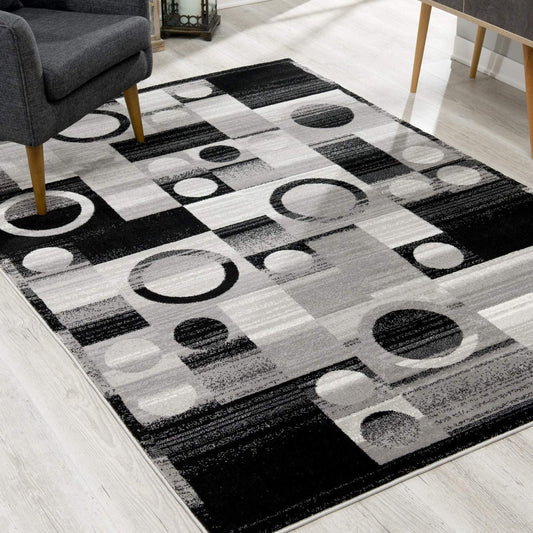 4’ X 6’ Gray Blocks And Rings Area Rug