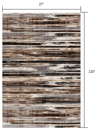 3' X 5' Beige Striped Power Loom Area Rug