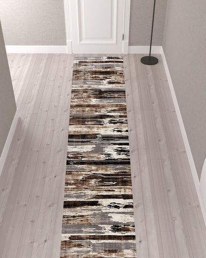 3' X 5' Beige Striped Power Loom Area Rug