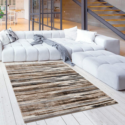 3' X 5' Beige Striped Power Loom Area Rug
