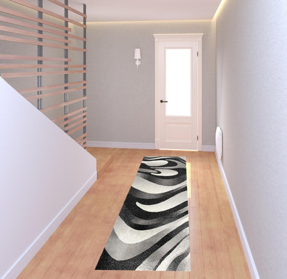 13' Runner Grey Abstract Power Loom Runner Rug