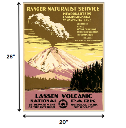 24" X 32" Lassen Volcanic National Park Vintage Travel Poster Wall Art