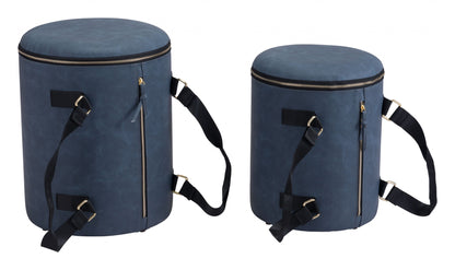 14" Blue Microfiber Round Ombre Indoor Outdoor Pouf Ottoman with Hinged Lid