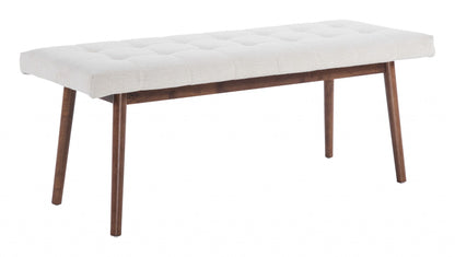 49" Beige Linen And Dark Brown Tufted Ottoman