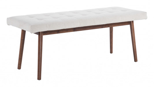49" Beige Linen And Dark Brown Tufted Ottoman