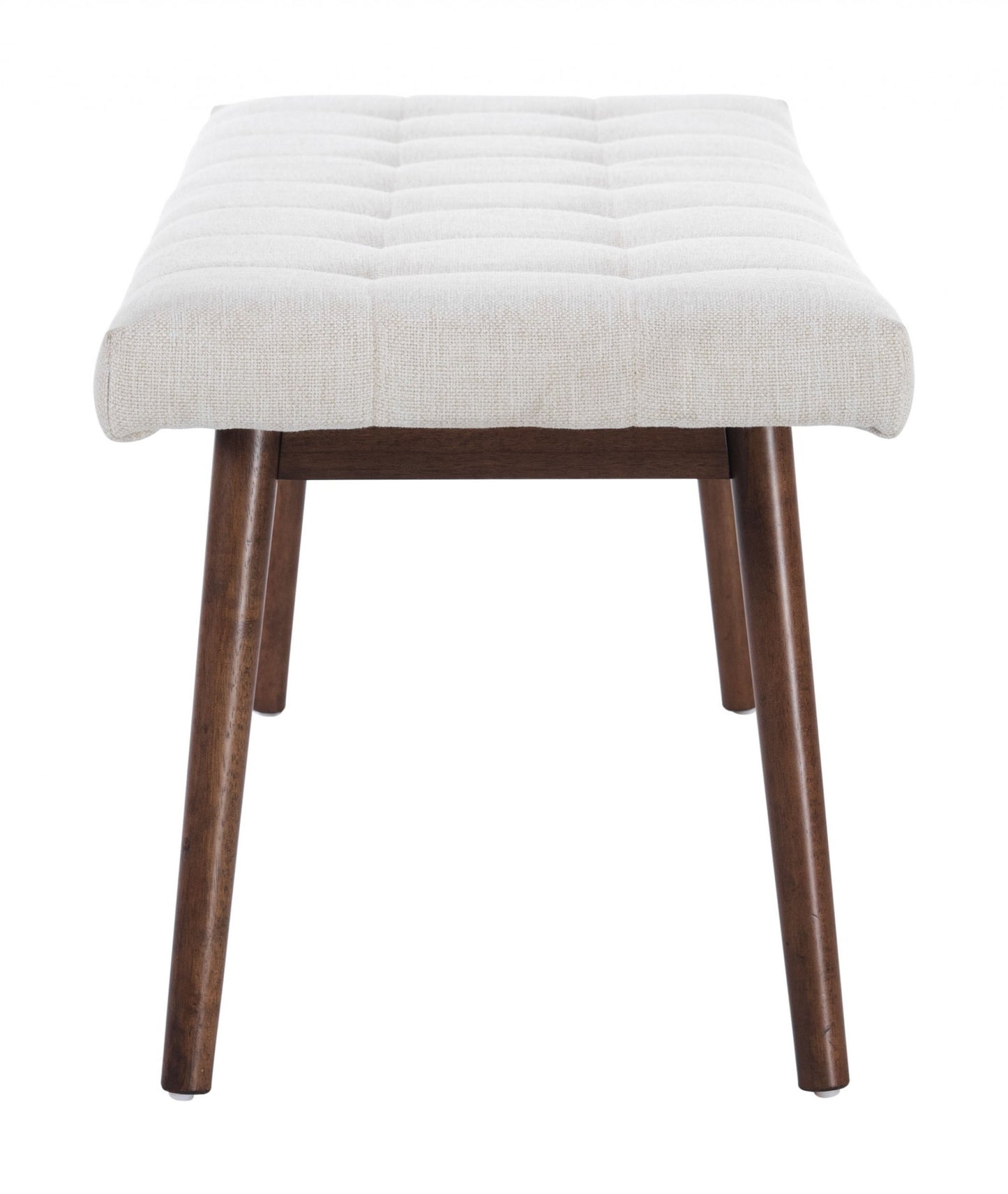 49" Beige Linen And Dark Brown Tufted Ottoman