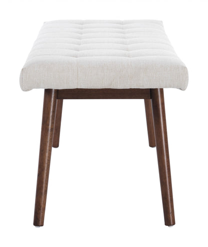 49" Beige Linen And Dark Brown Tufted Ottoman