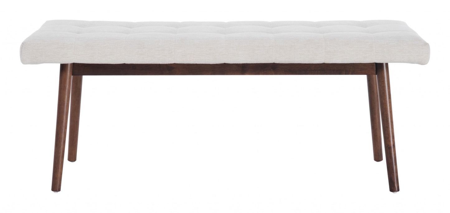 49" Beige Linen And Dark Brown Tufted Ottoman