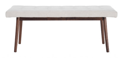 49" Beige Linen And Dark Brown Tufted Ottoman