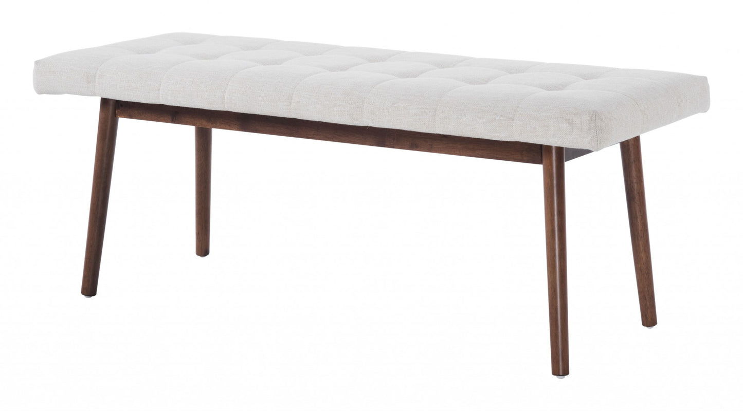 49" Beige Linen And Dark Brown Tufted Ottoman