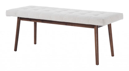 49" Beige Linen And Dark Brown Tufted Ottoman