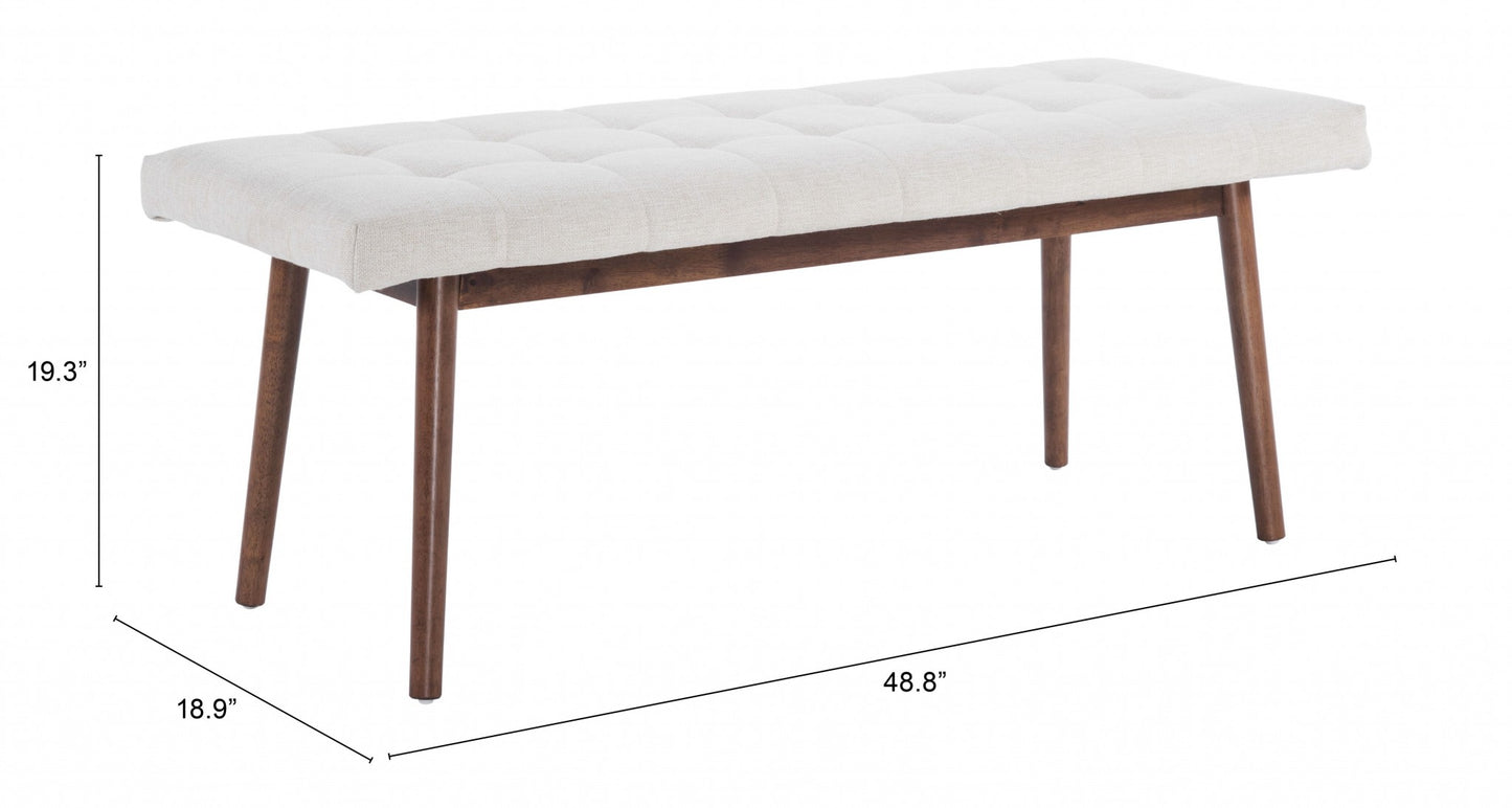 49" Beige Linen And Dark Brown Tufted Ottoman