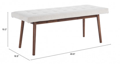 49" Beige Linen And Dark Brown Tufted Ottoman