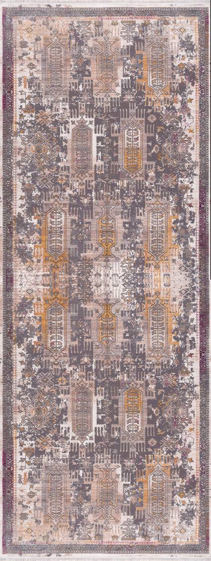 4’ x 6’ Gray Faded Tribal Motifs Area Rug