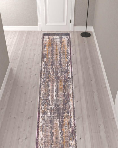 4’ x 6’ Gray Faded Tribal Motifs Area Rug