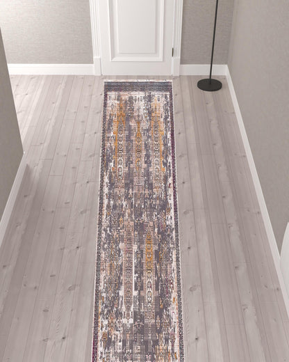 4’ x 6’ Gray Faded Tribal Motifs Area Rug