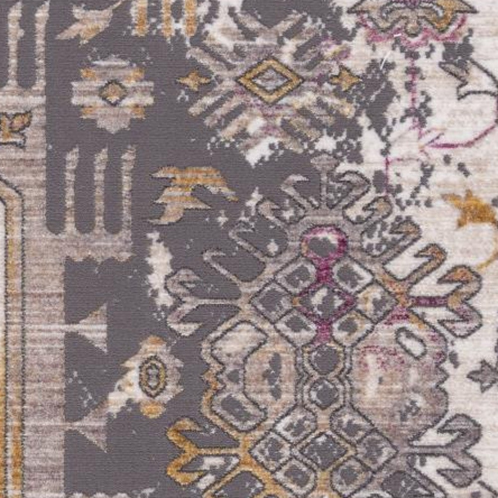 4’ x 6’ Gray Faded Tribal Motifs Area Rug