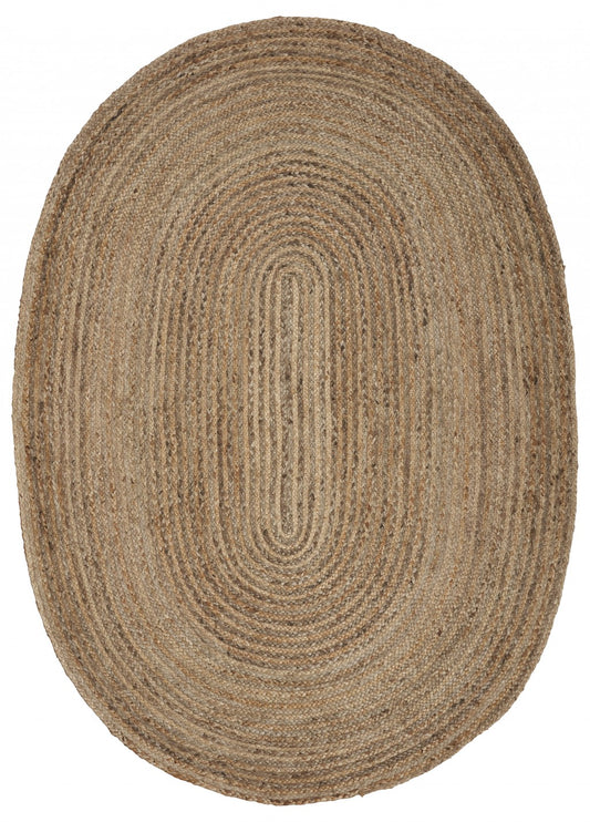 9’ Brown Oval Shaped Jute Area Rug