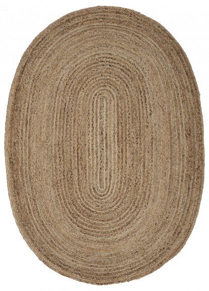 9’ Brown Oval Shaped Jute Area Rug
