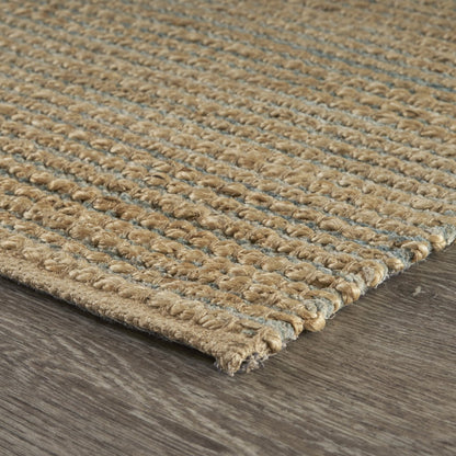 8’ x 10’ Tan and Blue Undertone Striated Area Rug
