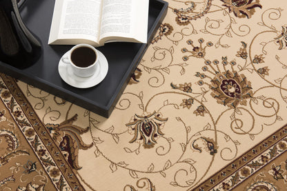5’ x 8’ Cream and Tan Ornate Border Area Rug