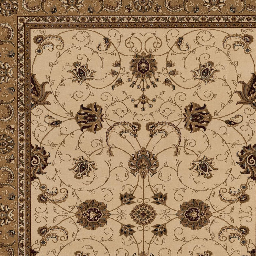 5’ x 8’ Cream and Tan Ornate Border Area Rug