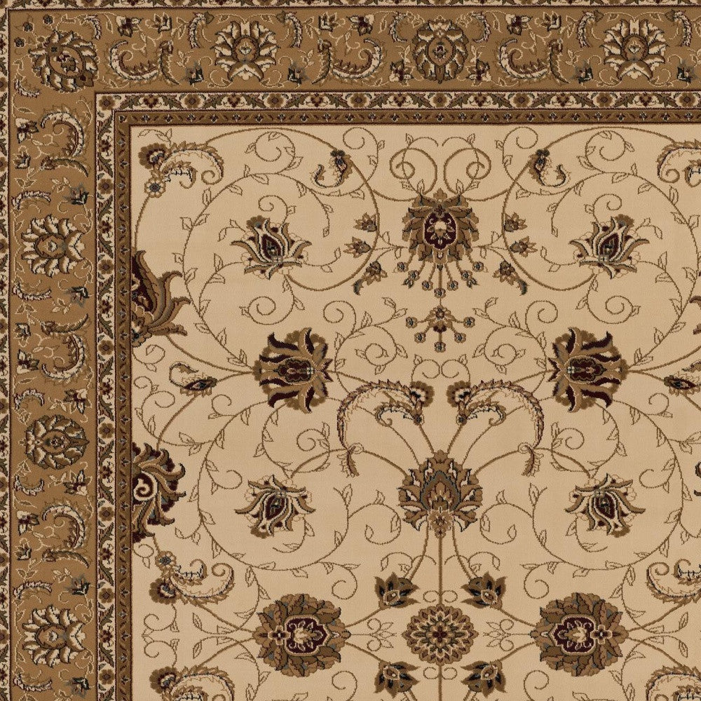 5’ x 8’ Cream and Tan Ornate Border Area Rug