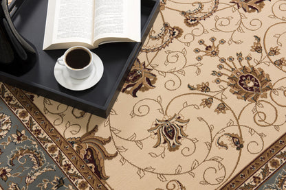 3’ x 10’ Cream and Blue Traditional Runner Rug