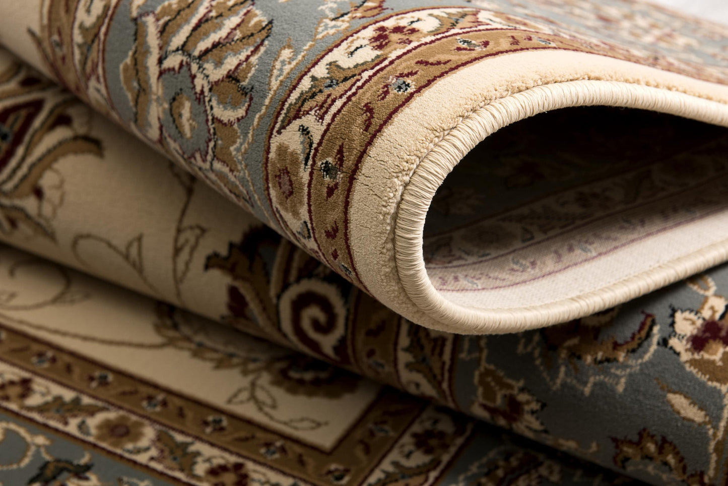 3’ x 10’ Cream and Blue Traditional Runner Rug