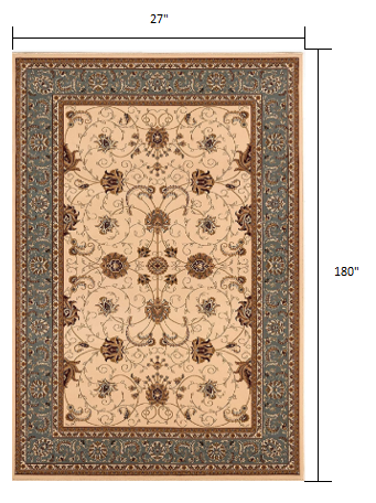 3’ x 10’ Cream and Blue Traditional Runner Rug