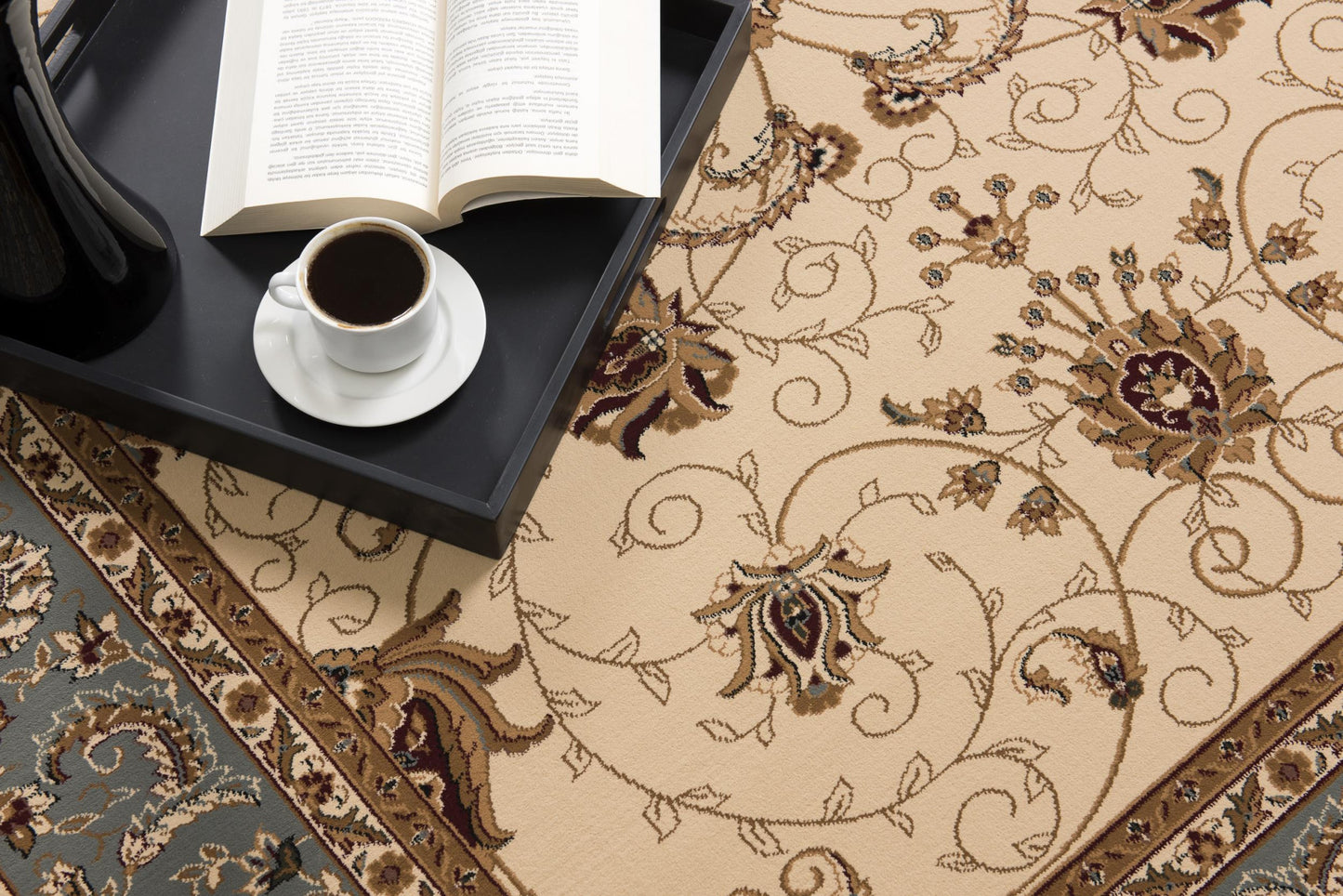 3’ x 10’ Cream and Blue Traditional Runner Rug