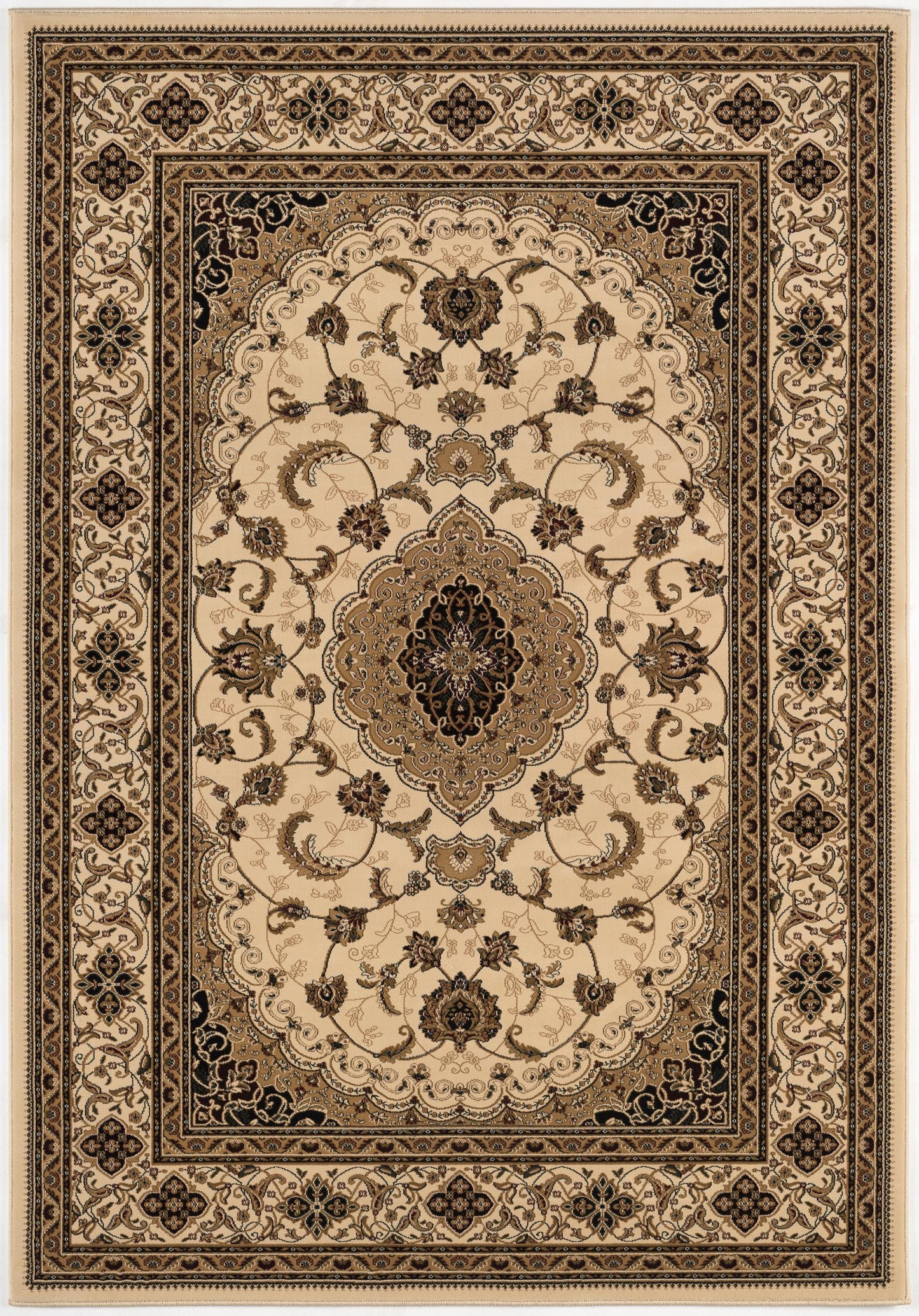 5’ Round Cream Floral Medallion Area Rug