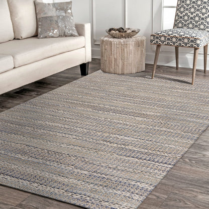 9’ x 12’ Blue and Cream Braided Jute Area Rug